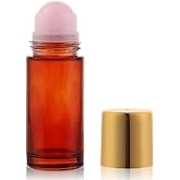 RAMFIYN 1.7oz Large Amber Glass Roll on Bottles for Essential Oils Perfume Refillable Roller Ball Applicator Empty Deodorant Containers with Pink Crystal Rollerball