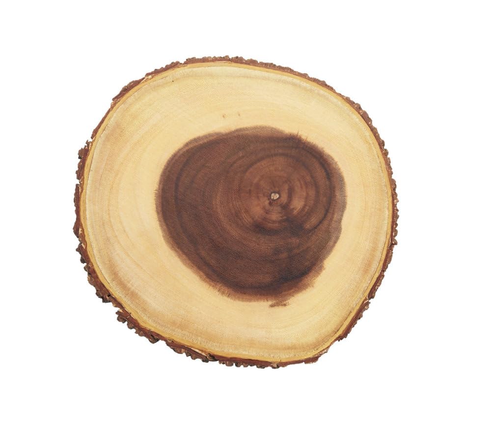 Artesa Natural Wooden Tree Trunk Cheese Board / Serving Platter with Bark Edge - Round, Brown, 21 cm (8"), Wood