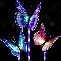 Doingart Garden Solar Lights Outdoor - 3 Pack Solar Stake Light Multi-color Changing LED Garden Lights, Fiber Optic Butterfly Decorative Lights, Solar Powered Stake Light with a Purple LED Light Stake