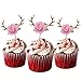 HOKPA Flower Cupcake toppers, HOKPA Glitter Deer Antler Cupcake toppers for Baby Shower Kids Birthday Party Decor (10pcs Golden)