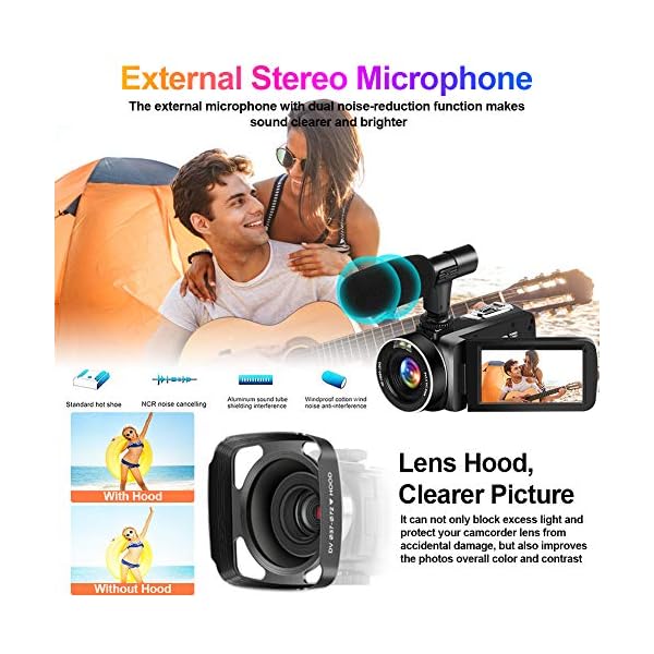 Videokamera 4K Camcorder Ultra HD 30MP 18X Camcorder mit LED-Fülllicht, 3,0 Zoll Drehbare Touchscreen Vlogging Kamera… – Bild 4