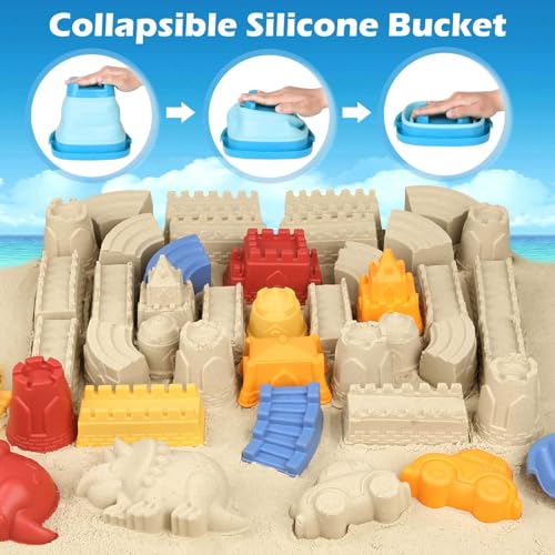 YIMORE Beach Games, 30 Pieces Beach Toys Children with Folding Bucket, Net Bag, Sand Toys, Beach Games Boys Girls 2 3 4 5 6 Year Old
