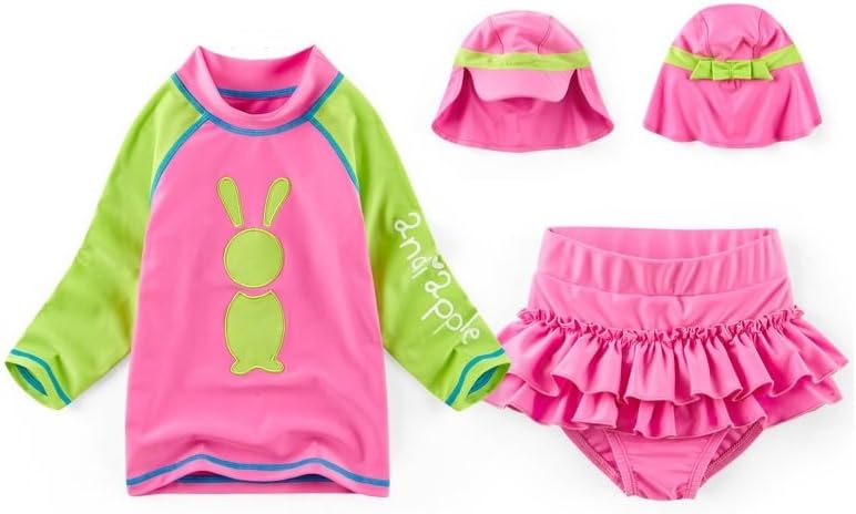 AndiApple Kids Swimwear New Rabbit Rashguard + Swimming Cap Set Pink