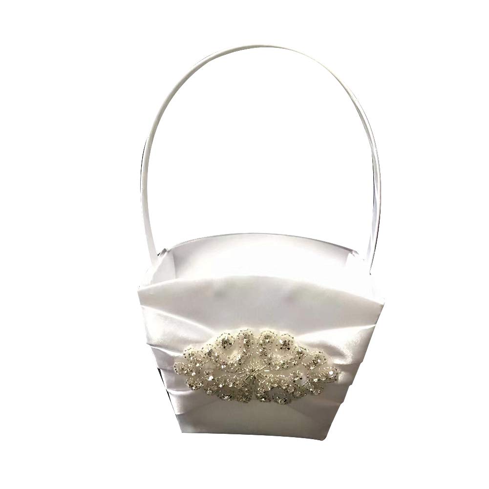 Shop Clearance Wedding Flower Basket Glamorous Jeweled Rhinestone Flower Girl Basket With Elegant Appearance And Ivory Color Wedding Supplies 1pc Welcome Store Sale Outlet Kingpneus Com