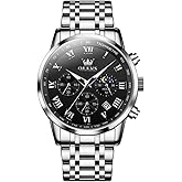 OLEVS Mens Watches Luxury Big Face Waterproof Stainless Steel Analog Quartz Multifunctional Luminous Date Two Tone Fashion Dress Wrist Watches for Man