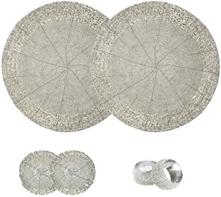 DakshCraft2 Beaded Round Ethnic Placemat/Tablemat(Dia - 12") with 2 Tea Cup Coaster(Dia - 4") and 2 Napkin Ring(Dia -1.5"), Decorative Item, Gifts Purpose, Dining Accessories