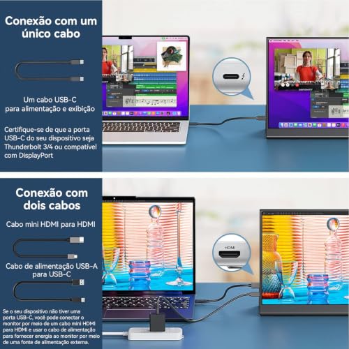 Monitor Portatil para Notebook 15.6" FHD IPS Ultra Fino 1080P com HDR e FreeSync USB-C/HDMI Zero Latência - Tela Portátil para Notebook com Filtro de Luz Azul,pare Viagens, Casa, Trabalho e Jogos