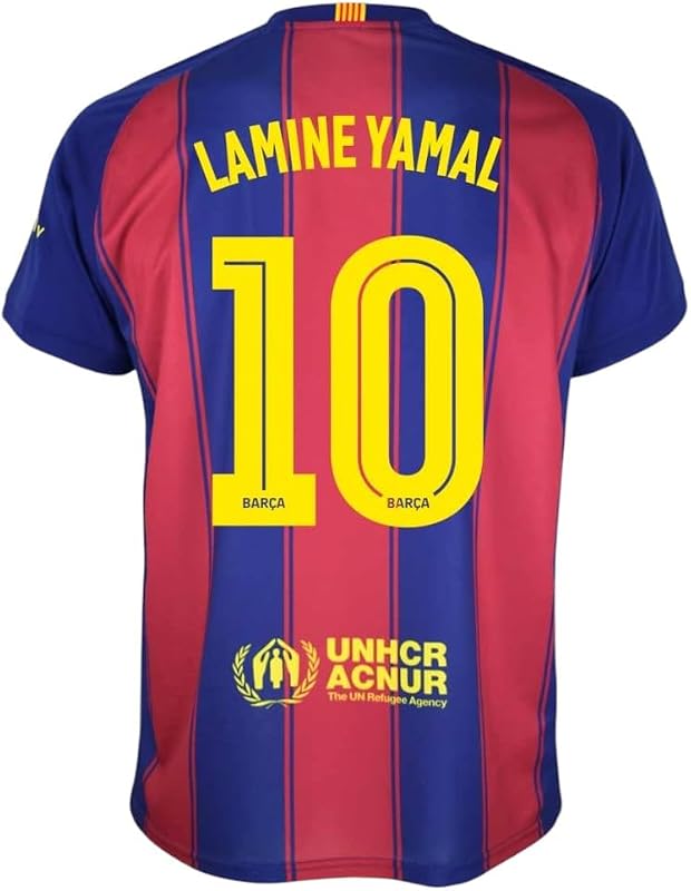 FC Barcelona Camiseta Blaugrana Primera Equipación Adulto Temporada 25/26, Réplica Oficial Lamine Yamal, Unisex, Talla M, Cuello Redondo, Poliéster