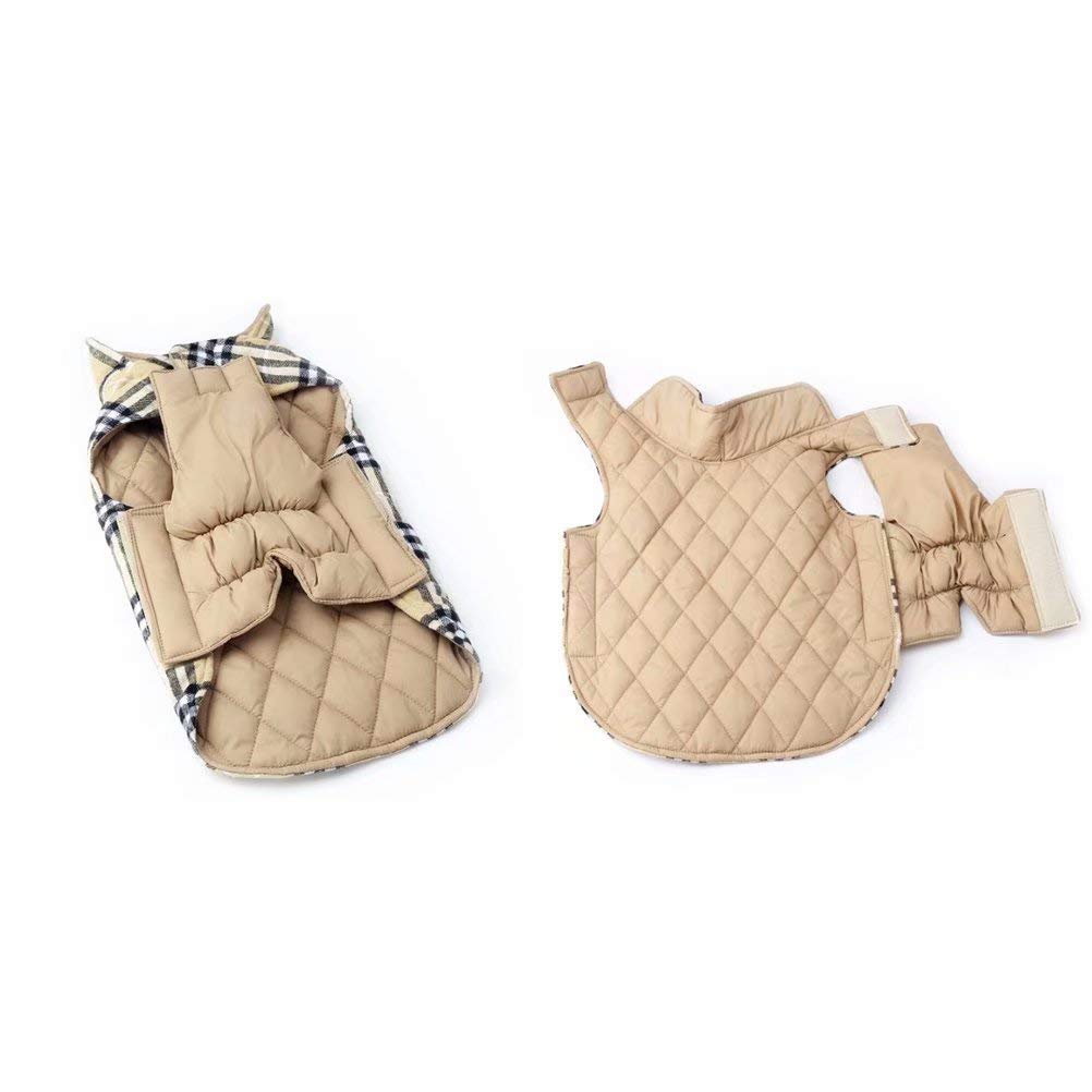 EDUPLINK Waterproof Windproof Dog Vest Winter Coat Warm Dog Apparel Cold Weather Dog Jacket Velcro Design S - XXL Better Fit for Small/Medium/Large Dogs Winter British Style Beige/Green/Red Plaid