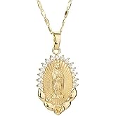 Virgin Mary Necklace Miracle Medal Necklace Stainless Steel Coin Virgin Mary Pendant for Women Religion Jewelry