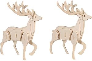 Kisangel 3D Wooden Puzzle Model, 2pcs DIY Christmas Reindeer Jigsaw, Educational Wooden Puzzle Set