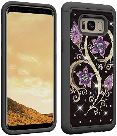 Aiyze Compatible Samsung Galaxy S8 Plus Case, S8+ Case [Heavy Duty] Tough Dual Layer 2 in 1 Rugged Rubber Hybrid Hard Soft TPU Back Protective Cover Coloured Drawing with Bling Crystal Peacock Flower