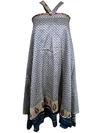 Mogul Womens Magic Wrap Skirt Vintage Recycled Sari Two Layer Reversible Cover Up Dress