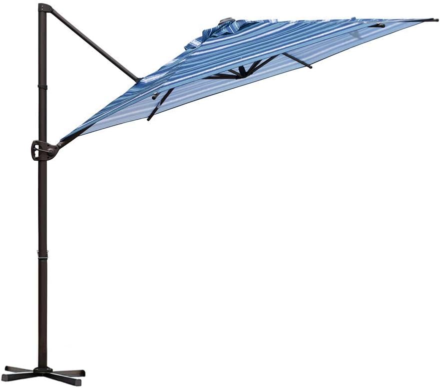 Abba Patio 9ft Patio Offset Hanging Umbrella Outdoor Cantilever Sturdy Umbrella with Crank & Cross Base & Easy Tilt, for Garden, Backyard, Pool and Deck, Blue Stripe