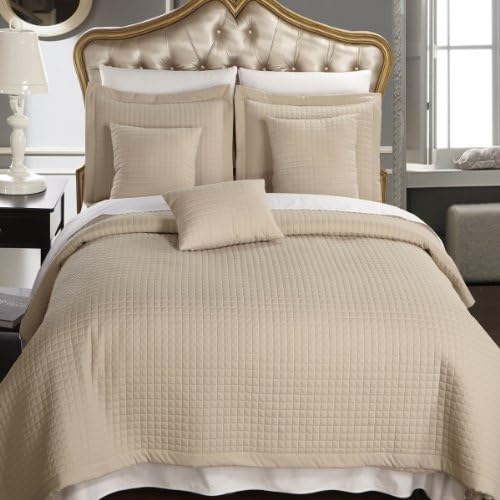 Pure Luxury Linens Wrinkle Free Checkered Quilted 3PC Coverlet Set/Bed Spread Set (Beige, King/California King)