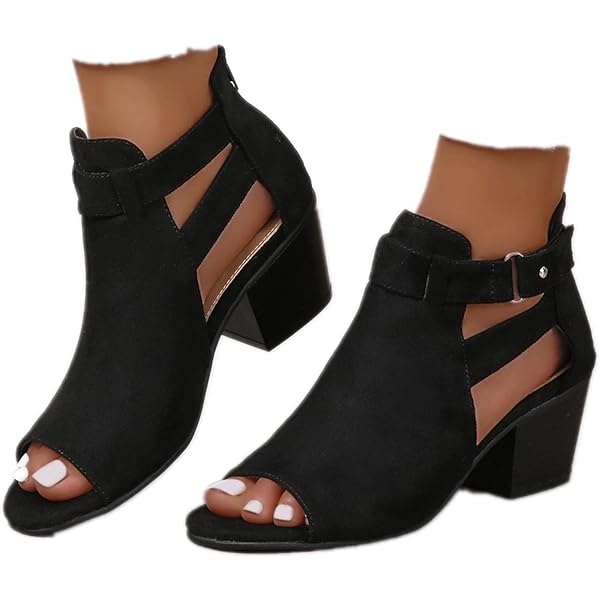 Zeberfi Women's Knit Peep Toe Slingback Booties - Chunky Heel Ankle Boots, Open Toe - View #10