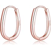 Reffeer 925 Sterling Silver Oval Hoop Earrings for Women Teens Teardrop Hoop Earrings Minimalist Huggie Hoop Earrings