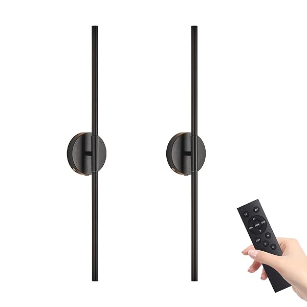BATTERY OPERATED WALL SCONCES SET OF TWO, DIMMABLE BATTERY WALL SCONCE WITH REMOTE CONTROL, 3000K-6000K INFINITE WALL SCONCE, WIRELESS WALL LIGHTS FOR LIVING ROOM BEDROOM HALLWAY DECOR 27.6 INCH