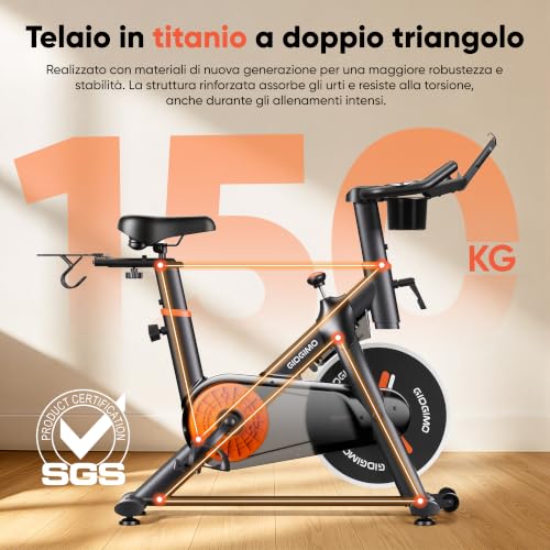 GIDGIMO 2026 Home Exercise Bike with Adjustable Magnetic Resistance 100 Levels, Silent Spinning Bike with LCD Screen, Breathable Seat, Heart Rate Sensor, Maximum Capacity 150 kg
