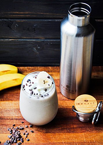 Ecozoi Vacuum Insulated Stainless Steel BPA Free Thermos Flask Water Bottle (25 OZ). Double Walled, Leak Proof, & Wide Mouth - Easy to Add Ice, Fruit, Coffee, or Tea - Keeps Drinks Cold or Hot