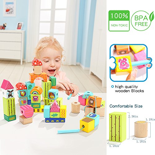 image for TOP BRIGHT Wooden Building Blocks Set, Gifts for 2 3 Year Old Boys Gir
