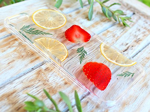 Dried Fruit iPhone Case - Handmade Real Pressed Dried Strawberry & Lemon Fruit Phone Case for iPhone 7, iPhone 8, iPhone 7 plus, 8 Plus. iPhone X (10) Soft Silicone Rubber Cover- Floral iPhone Case