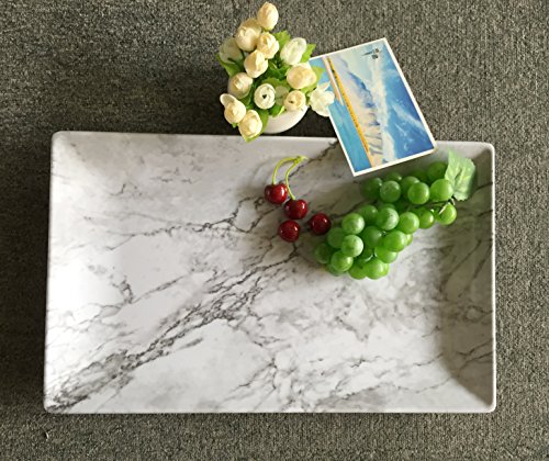 Melamine Serving Tray - Rectangular Decorative Tray 17.5” Inch, BPA-free Safety Fast Food Platter, Marble-like - Thumbnail 4