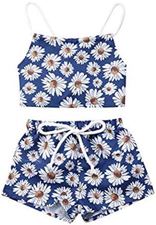 2pcs Baby Girl Clothing Sets Printed Fabric and Sling Floral Daisy Short Set Boutique Outfits