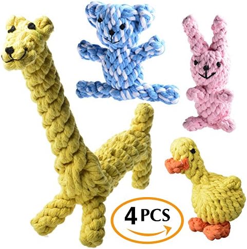 Dog Rope Toys Set, Puppy Pet Play Chew and Training Toys, Animal Design Cotton Rope Dog Toys (Set of 4)