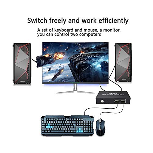 AAO 2X1 KVM Switch HDMI 4K 2 Port USB KVM Switch Box Supports Auto-scan, Hot-Key Switch for Netware, Dos, Linux, Unix and Windows 4K@30Hz with 2 Pcs 5ft USB Cables and HDMI Cables