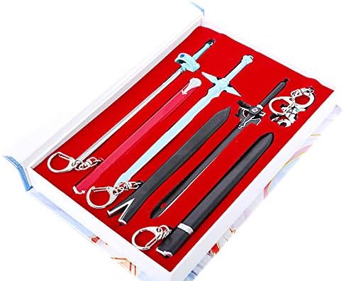 Gankchen SAO Kirigaya Kazuto Elucidator Dark Repulser Asuna Lambent Light Sword Keychain Zinc Alloy Pedant Sets(4 in 1) Black