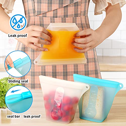Reusable Silicone Food Storage Bags,Stand Up Leakproof Zip Containers