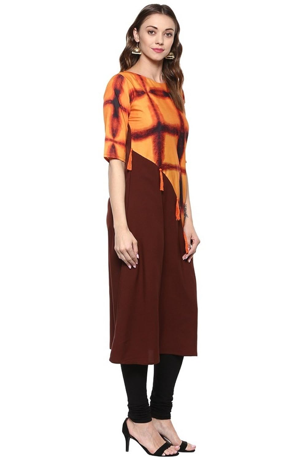 janasya women's multicolor printed crepe a-line kurti