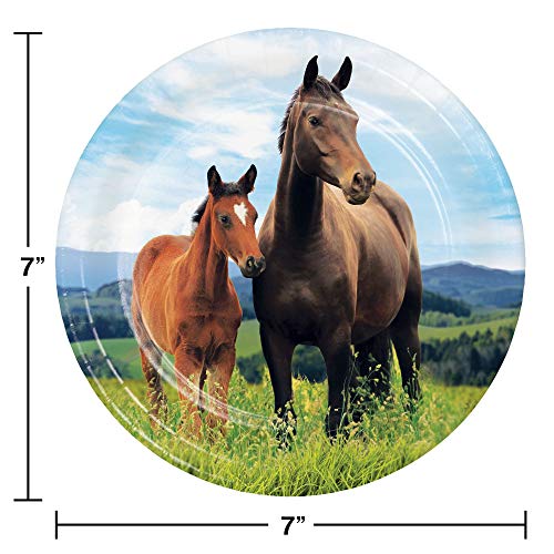 Horse and Pony Party Supplies Pack Serves-16: Dessert Plates, Beverage Napkins, Cups, and Table Cover with Birthday Candles: Deluxe (Bundle for 16)