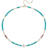 Cross Necklaces for Women Beaded Necklace Turquoise Beads Beaded Boho Choker Natural Stone Faith Pendant Gemstone Necklaces Choker Jewelry Style 2 Pearl