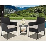 Wicker Patio Furniture 3 Piece Patio Set Chairs Bistro Set Outdoor Rattan Conversation Sets with Garden Outdoor Furniture Sets,Black