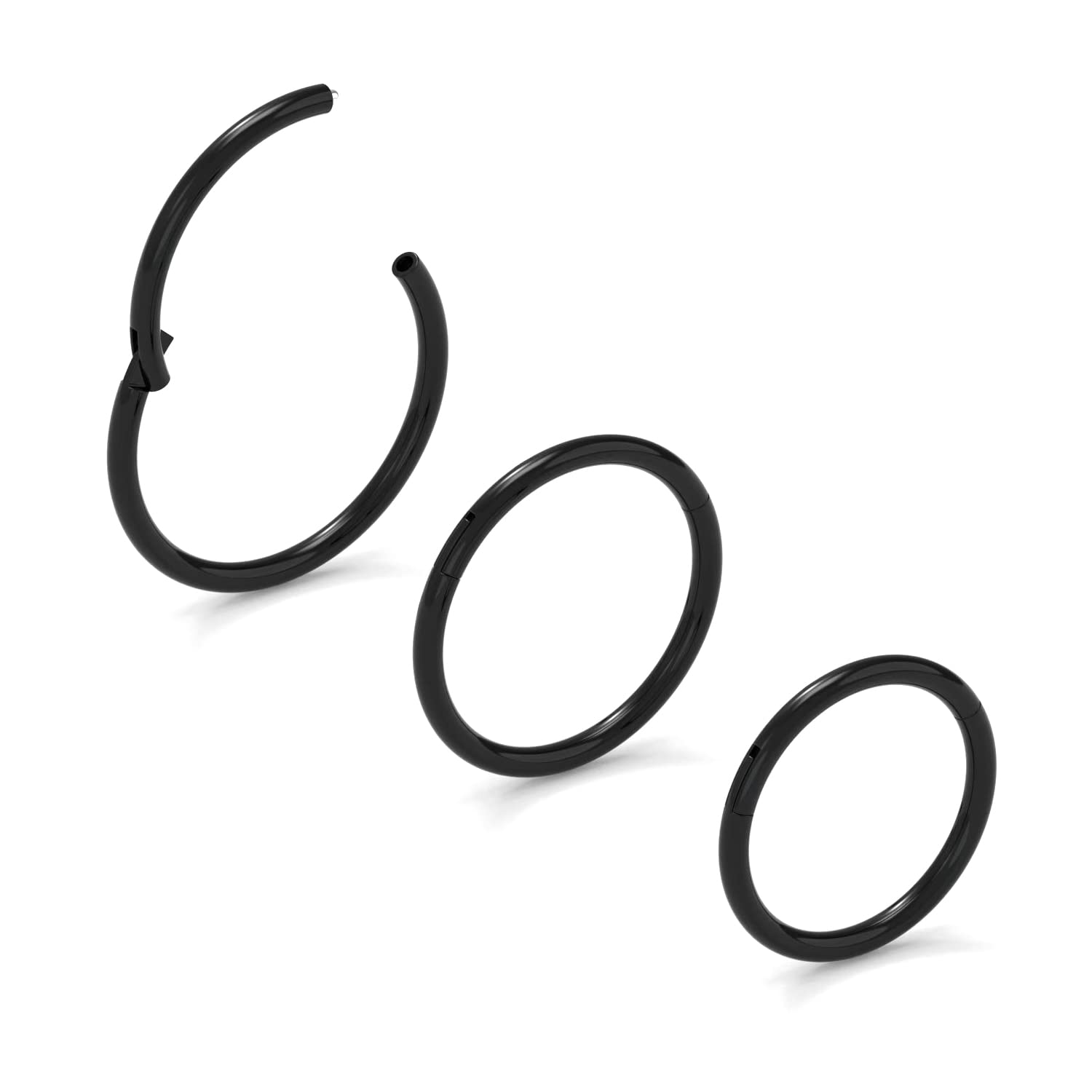 NewkeepsR 3PCS-0.8mm Black Anodised Hinged Clicker Nose Hoop Rings, 20 Gauge 316L Steel Seamless Segment Sleeper Earrings Piercing-8/9/10mm — image 1