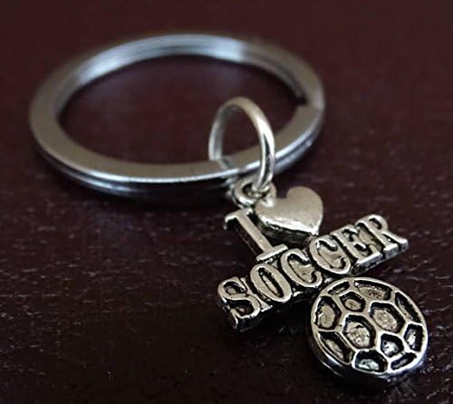 I love Soccer Keychain, I love Soccer Charm, I love Soccer Pendant, I love Soccer Key chain, Soccer Team Gift, Soccer Coach Gift, Soccer Men, Soccer Boy, Soccer Son, Soccer Fan, Soccer Gifts