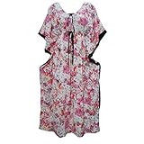 Womens Maxi Kaftan Dress Pink Floral Printed Cover up Beach Caftan Dresses