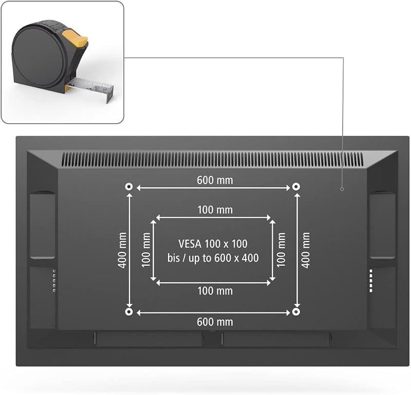 TV Wandhalterung, neigbar, mit Diebstahlschutz (TV Wandhalterung 37-90 Zoll, VESA 100x100 bis VESA 600x400, bis 50kg, ideal für den öffentlichen Raum, mit Fischer-Dübeln) schwarz