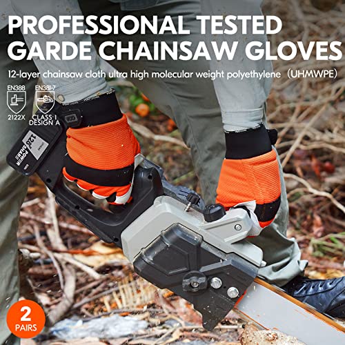 Vgo 2Pairs Chainsaw Work Gloves Saw Protection on Left Hand Back (Size