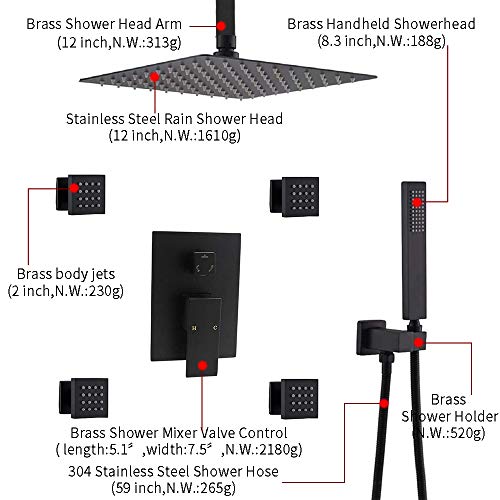 Enga Luxury Bathroom Matte Black 3 Way Shower Combo Set Ceiling Mount