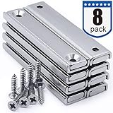 Strong Neodymium Rectangular Pot Magnets with Counter Bore, Countersunk Hole Magnets with Mounting Screws - 60x13.5x5mm, Pack of 8