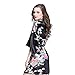 Deksias Women's Printing Peacock Kimono Robe Silk Robe (XXL, Black)