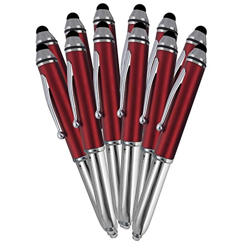 SyPen Stylus Pen for Touchscreen Devices, Tablets, iPads, iPhones, Multi-Function Capacitive Pen with LED Flashlight, Ballpoint Ink Pen, 3-in-1 Pen, 10PK, Red