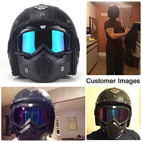 AUTOPDR Open Face Vintage Motorcycle Helmet PU Leather Harley 3/4 Motorcycle Chopper Bike for Helmet Goggle Mask L(59-60cm)