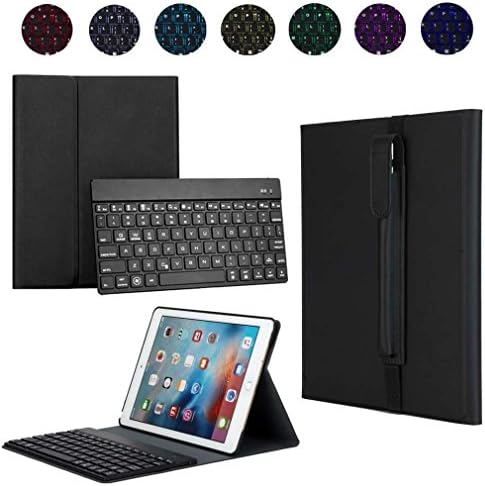 iPad Pro 10.5 Keyboard Case with Pencil Holder Case with Detachable 7 Colors Backlit Bluetooth Keyboard,Leather Protective Cover for iPad Pro 10.5.(Black)