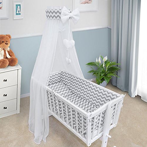 BABY BEDDING SET CRIB CRADLE 10 Pieces PILLOW DUVET COVER BUMPER CANOPY to fit Crib 90x40cm 100% COTTON (Zig Zag)