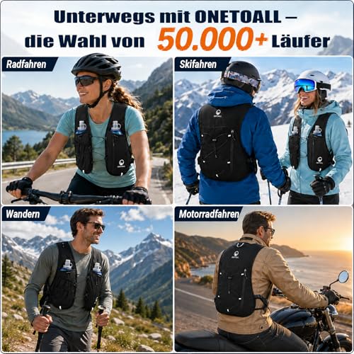 ONETOALL Running Vest for Men and Women with Two 500 ml Water Bottles, Adjustable Running Vest with Running Light for Better Visibility, Breathable Running Backpack, Hydration Backpack for Running