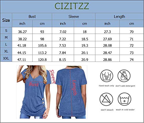 CIZITZZ Women\'s Short Sleeve V Neck T Shirts Tunic Tops Loose Fit Blue XXL